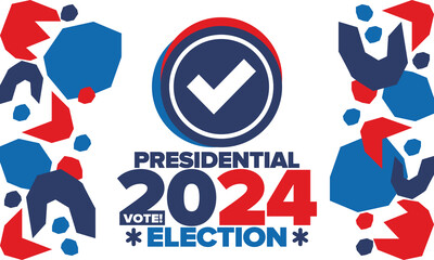 Presidential Election 2024 in United States. Vote day, November 5. US Election campaign. Make your choice! Patriotic american vector illustration. Poster, card, banner and background