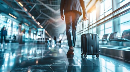 Businessperson at airport with a suitcase and international trade contract, business travel and international trade