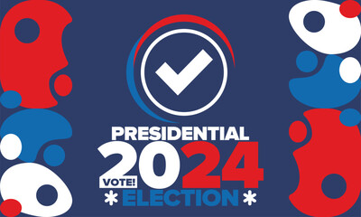 Presidential Election 2024 in United States. Vote day, November 5. US Election campaign. Make your choice! Patriotic american vector illustration. Poster, card, banner and background