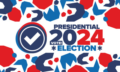 Presidential Election 2024 in United States. Vote day, November 5. US Election campaign. Make your choice! Patriotic american vector illustration. Poster, card, banner and background