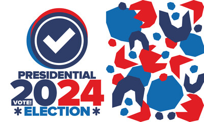 Presidential Election 2024 in United States. Vote day, November 5. US Election campaign. Make your choice! Patriotic american vector illustration. Poster, card, banner and background