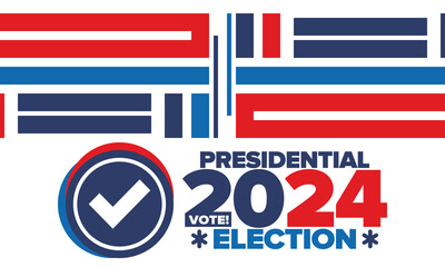 Obraz premium Presidential Election 2024 in United States. Vote day, November 5. US Election campaign. Make your choice! Patriotic american vector illustration. Poster, card, banner and background