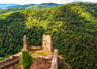 View over Ribeauvillé from the Château de Saint-Ulrich in the Alsace region, France.