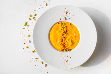 Creamy pumpkin soup with seeds