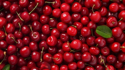 Assorted fresh cherries, rich in vitamins, promoting healthy diet   top view photo