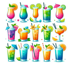 Selection of colorful cocktails vector .

