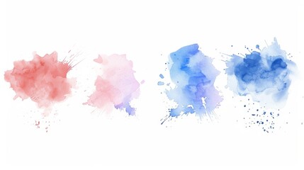light faint watercolor blotches splash splashes set isolated on white background. Lighting isolated on white. Photo realistic photo.