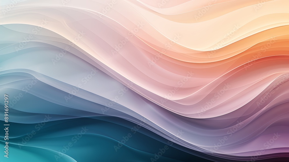 Poster a colorful abstract background with layered, semi-transparent waves creating a sense of depth, high-