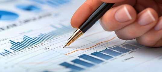 Closeup shot. Professional businessman reading data from important document graph in office.