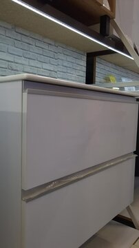 White Kitchen Cabinet Drawer Opening and Closing Mechanism