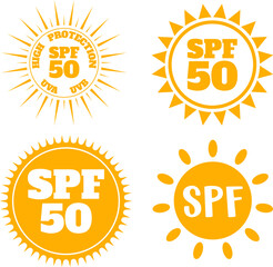 SPF 50 icon. UV protection. UVA UVB protection. Vector Illustration.