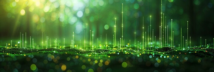 Green bar charts fluctuating for positive eco-investing in the stock market or green investment banking