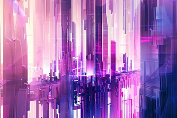 Obraz premium abstract city with glowing pillars, purple and pink hues, modern architecture