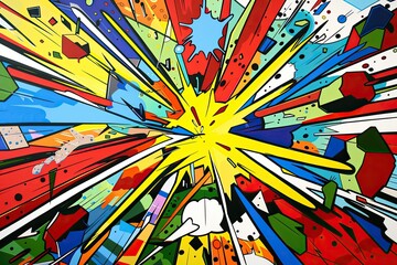 comic book explosion, bold lines, bright colors