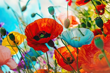 vibrant poppies and flowers, bright and colorful, artistic style