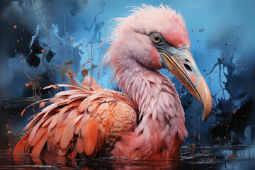 Vibrant Flamingo in Watercolor Artwork