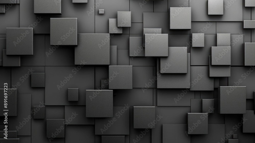 Poster gray-black background with overlapping planes and squares, creating a modern and sleek design.