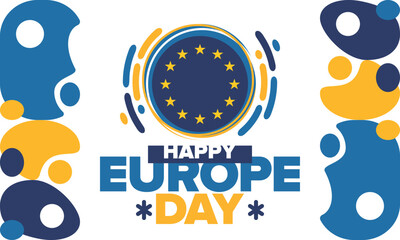 Europe Day. Annual public holiday in May. Is the name of two annual observance days - 5 May by the Council of Europe and 9 May by the European Union. Poster, card, banner and background. Vector