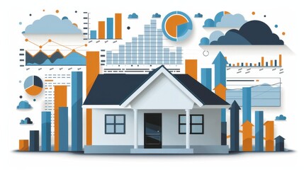 A house is surrounded by a lot of numbers and graphs