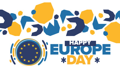Europe Day. Annual public holiday in May. Is the name of two annual observance days - 5 May by the Council of Europe and 9 May by the European Union. Poster, card, banner and background. Vector