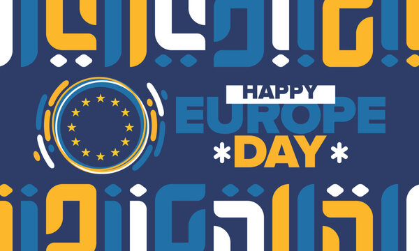 Europe Day. Annual public holiday in May. Is the name of two annual observance days - 5 May by the Council of Europe and 9 May by the European Union. Poster, card, banner and background. Vector