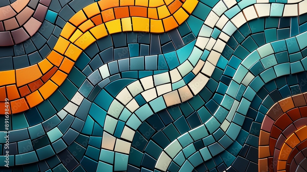 Poster a vibrant abstract background with a mosaic of small, colorful tiles creating a complex pattern, hig