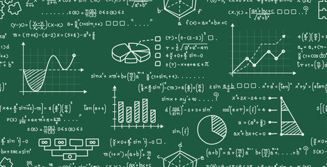 Graph with calculated numbers on chalkboard as seamless background.