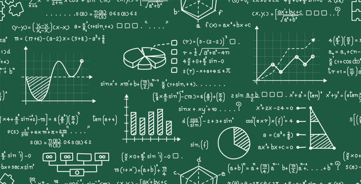 Graph with calculated numbers on chalkboard as seamless background.