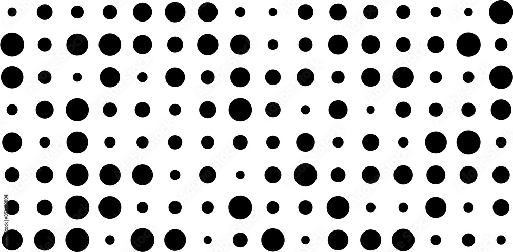 Poster abstract background pattern with black polka dots of varying sizes on a white background. this image