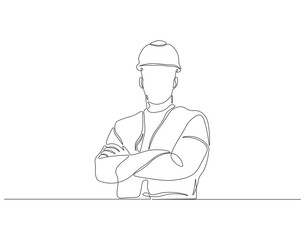 Continuous one line drawing of young construction coordinator manager. One line drawing illustration of young architect manager. Architecture business, Labor day concept line art. Editable outline