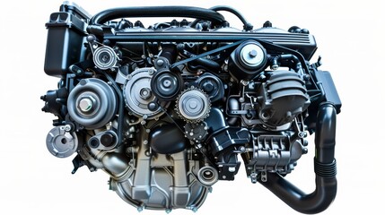 new car engine isolated on white background. Automotive parts isolated on white. Photo realistic photo.