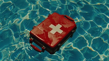 an emergency first aid kit floating in the water