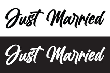 Just Married hand lettering phrase. Vector brush calligraphy text design isolated on white background.  Modern handmade calligraphy. Hand drawn lettering element for your design in eps 10.