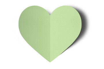 Green origami paper heart isolated on transparent background.