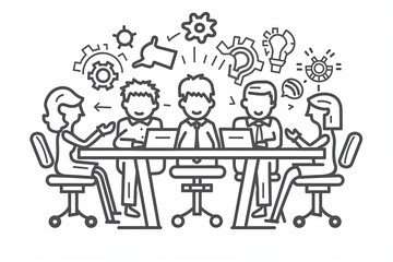 Outline of a business team collaborating and working as a unit
