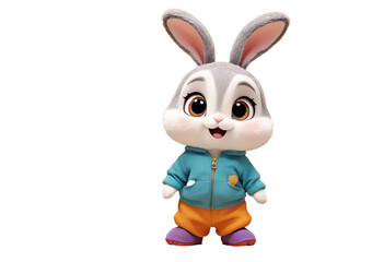 Cute Cartoon Bunny in Hoodie on transparent background PNG file format