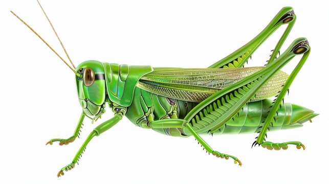 Green Grasshopper on White Background. Scientific fields isolated on white. Photo realistic photo.