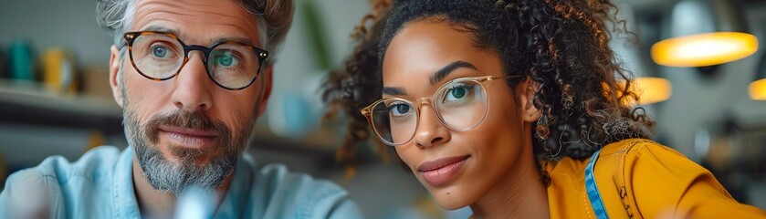 Male and female employees reviewing a software development plan