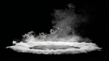Smoke black ground fog cloud floor mist background steam dust dark white horror overlay. Ground smoke haze night black water atmosphere 3d magic