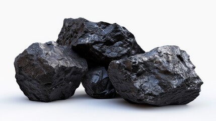 Obraz premium stone or coal on a white background, 3D rendering, banner or wallpaper. Astronomy objects isolated on white. Photo realistic photo.