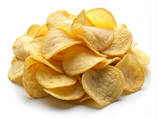 Pile of Crispy Potato Chips on White Background