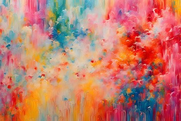 An texture painting of a abstract background various pink, yellow, orange, red, white, green and blue colours, Genarative AI