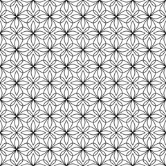 Seamless floral pattern with simple four-petal leaf shapes on white background. Suitable for various creative projects.