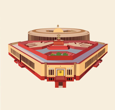New Indian parliament building vector illustration with old parliament. 