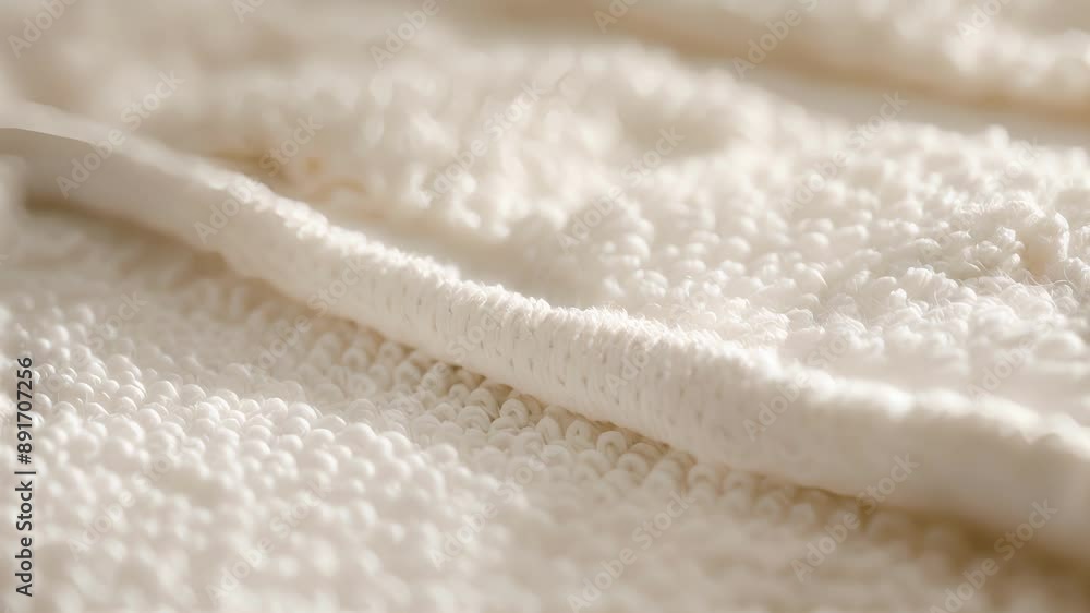 Poster a macro image of the neatly hemmed edge of an organic cotton washcloth displaying the precision and 