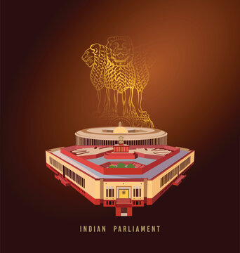 Indian parliament vector illustration isolated on dark background. India t symbol