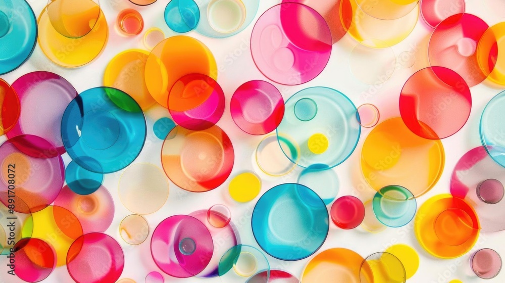 Poster colorful abstract circles on a white background, creating a vibrant and playful visual effect.