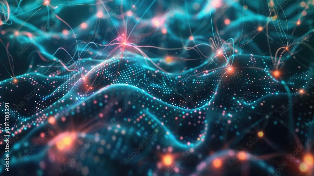 Poster abstract design of ai neural networks with cyber synapses, showcasing a high-tech and futuristic vis