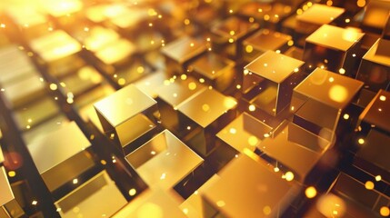 3D cubic golden abstract background featuring geometric shapes and a shiny metallic finish, creating a luxurious and modern visual.