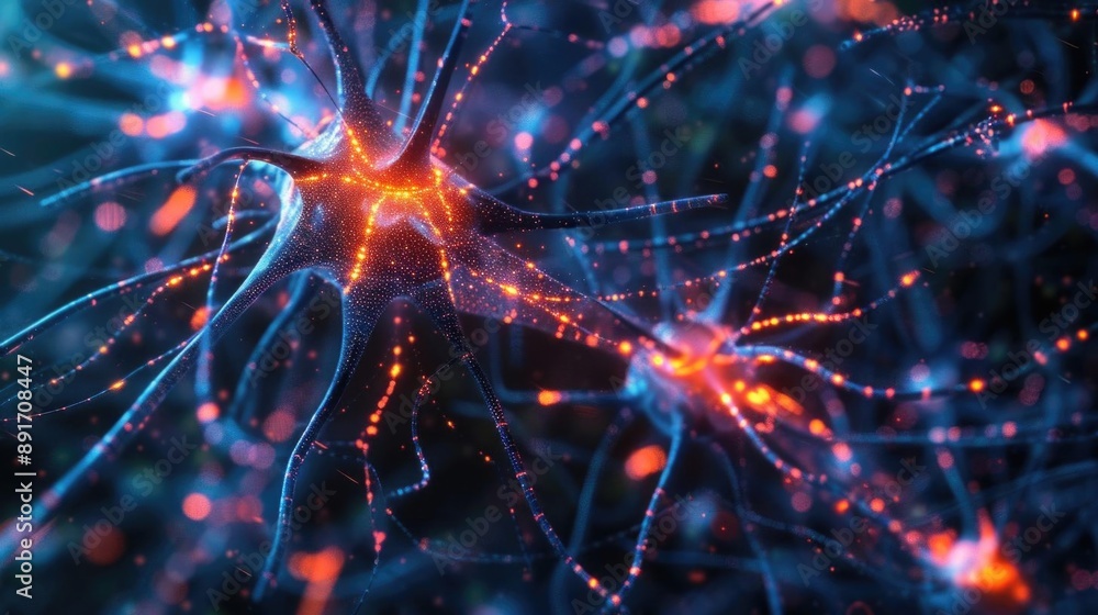 Poster glowing cyber synapses and ai neural networks on a dark backdrop, illustrating advanced digital tech